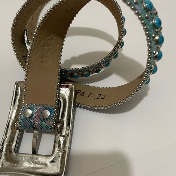 b.b. Simon Swarovski Rhinestone Embellished Blue Leather Belt With Studs L main image 6